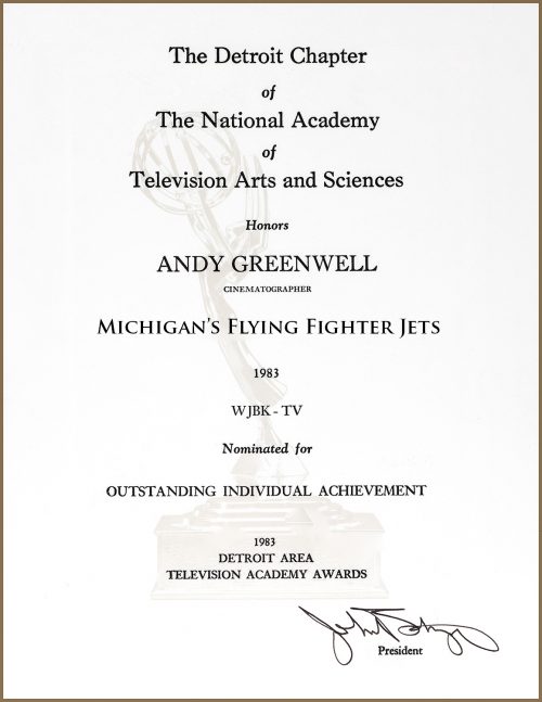 Outstanding Individual Achievement Emmy Nomination For Michigan's Flying Fighter Jets